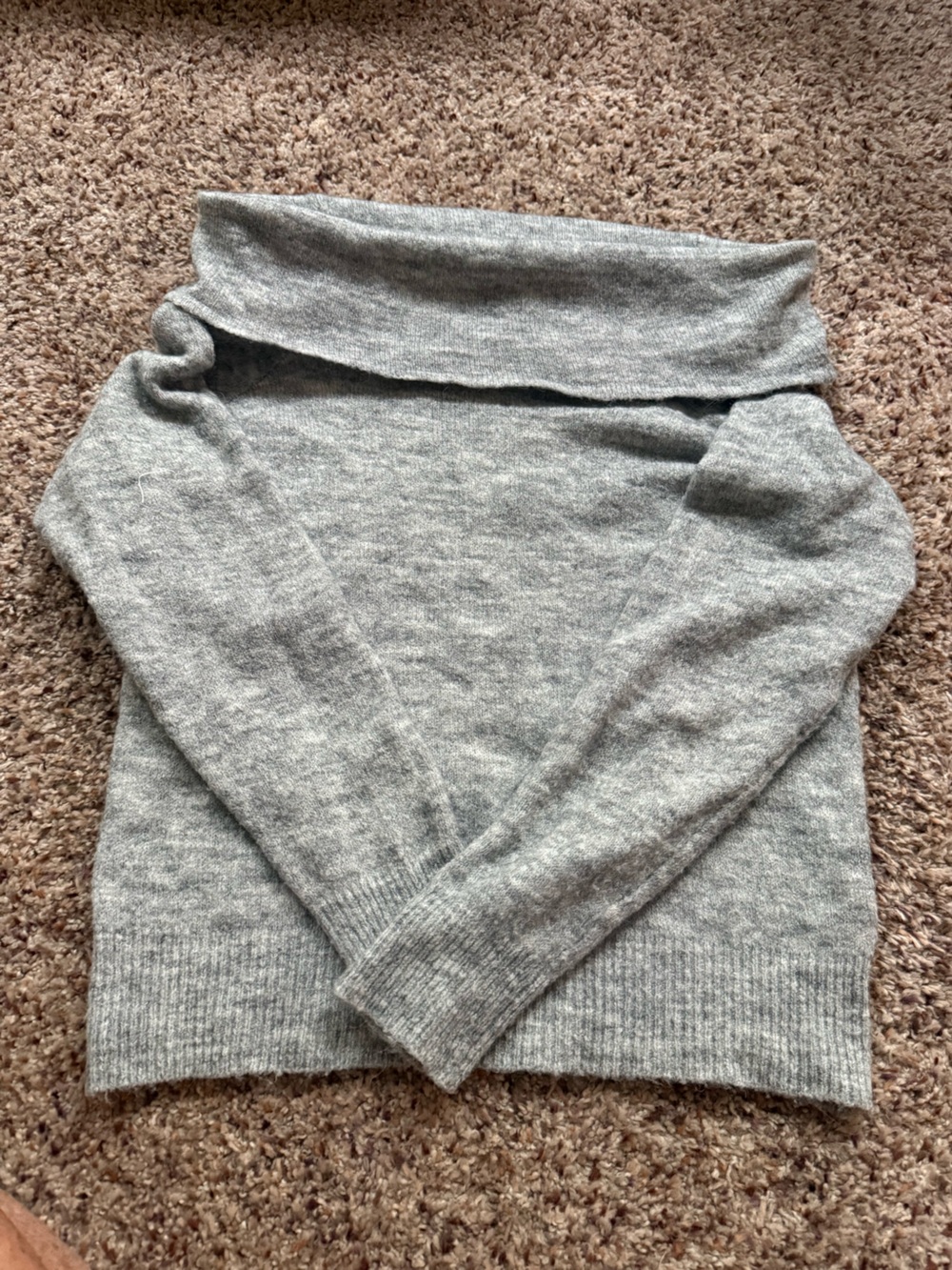 Divided Light Gray Off-the-Shoulder Fold-Over Sweater